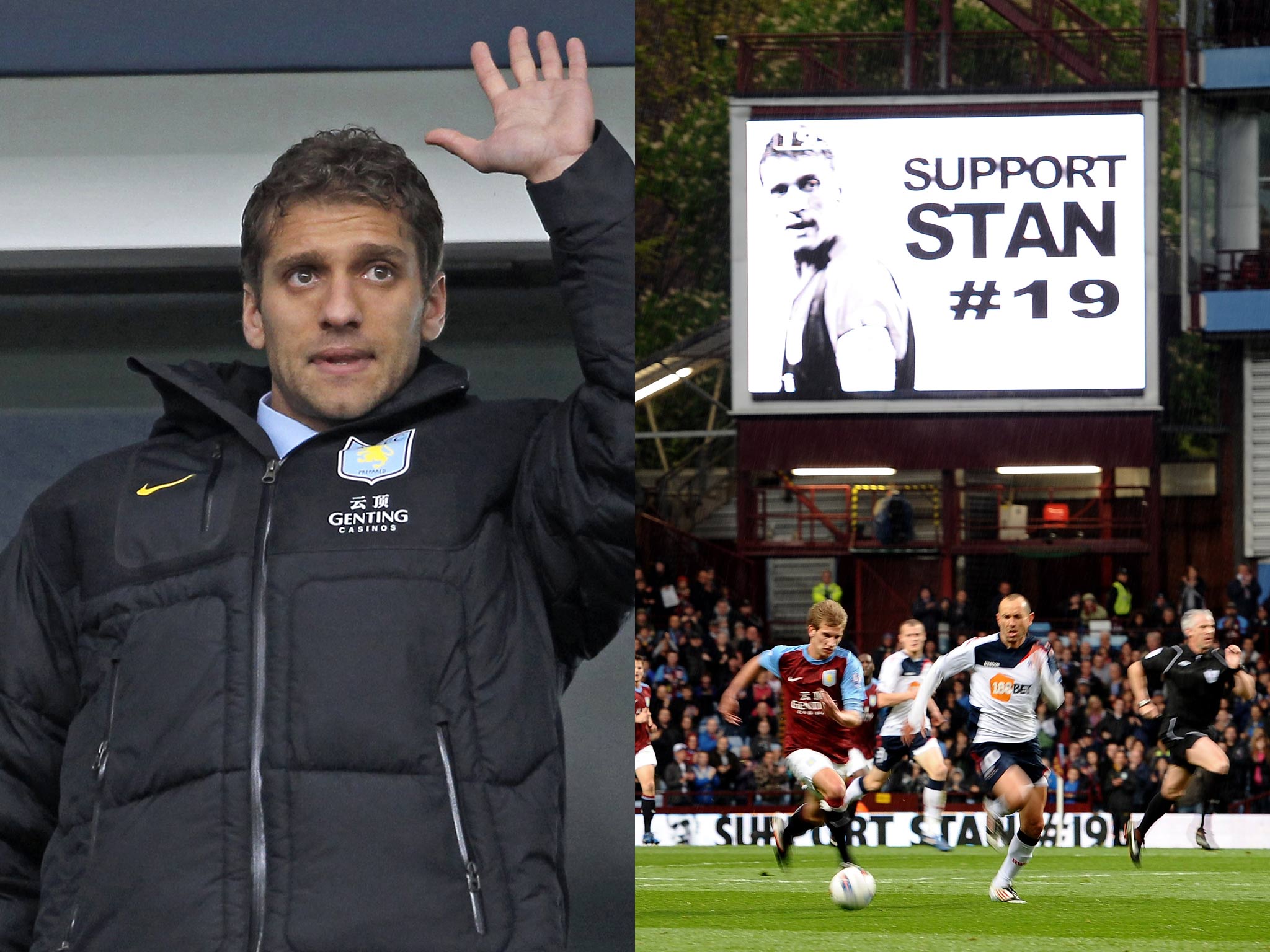 Stiliyan Petrov pictured at Villa Park - alongside a show of support for the midfielder