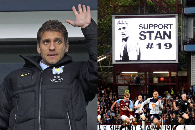 Stiliyan Petrov pictured at Villa Park - alongside a show of support for the midfielder
