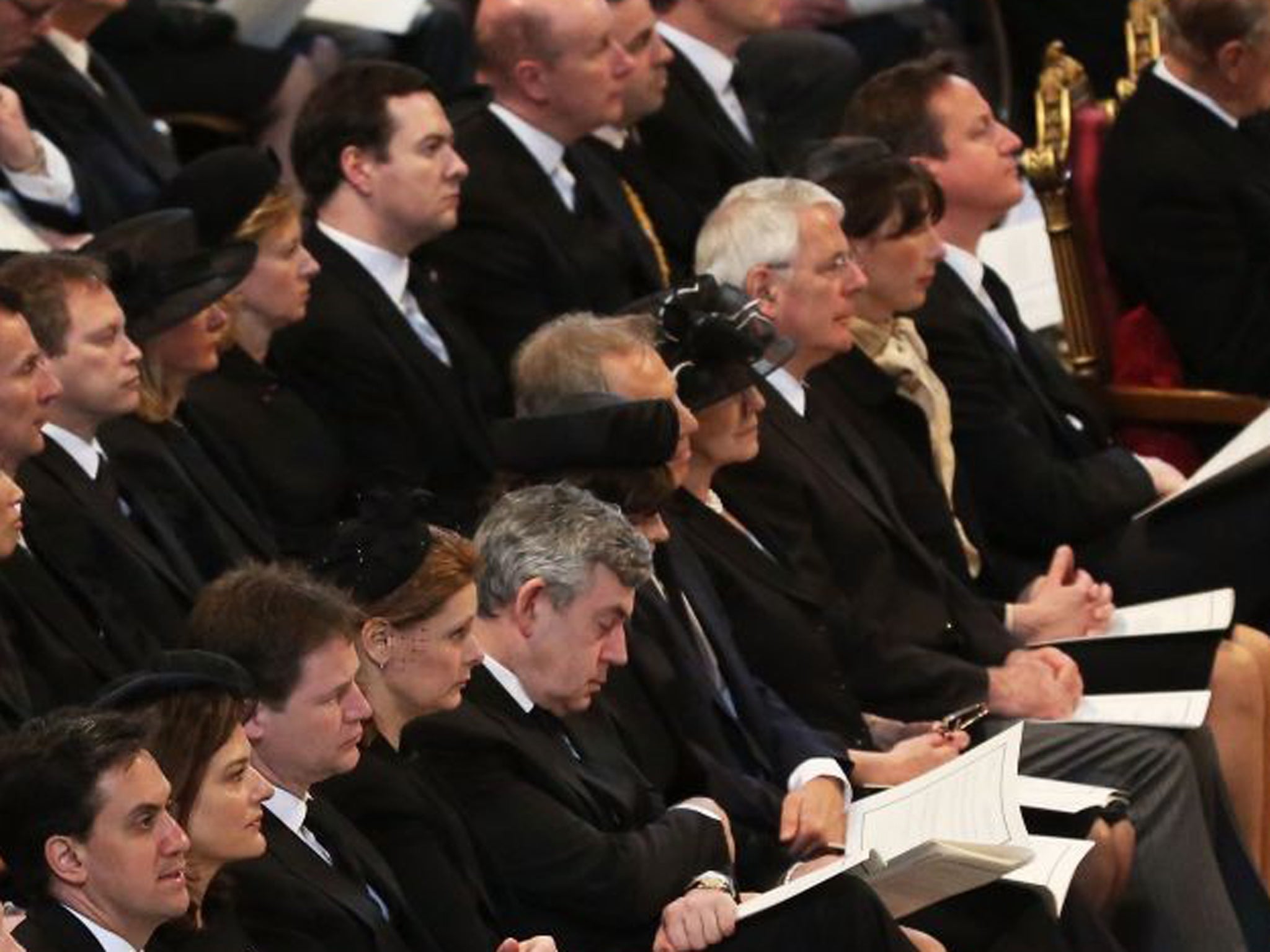 Members of the Cabinet, alongside former Prime Ministers and members of the opposition on the front row at today's service
