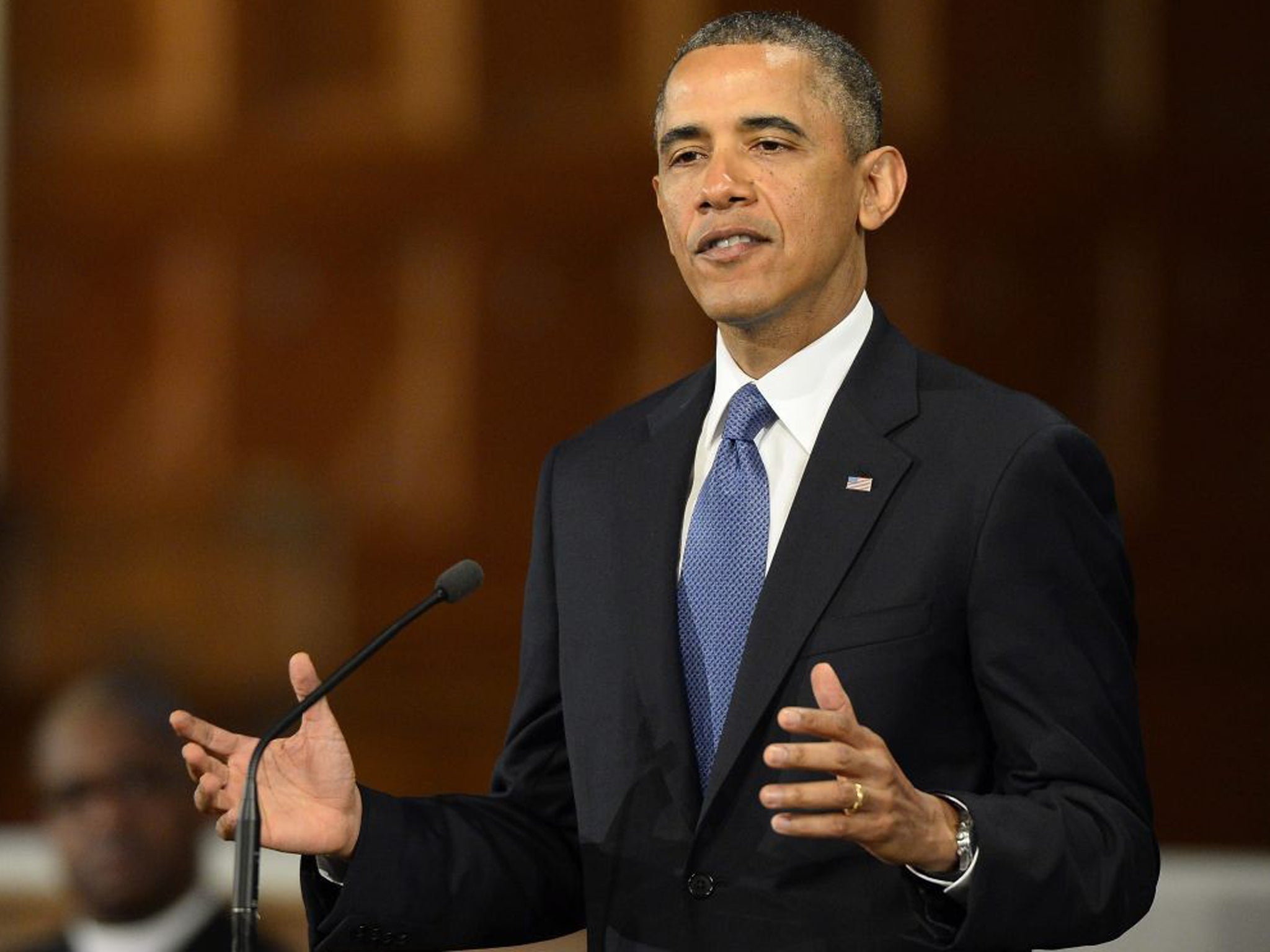 President Obama speaking at a memorial service for victims of the Boston Marathon bombing