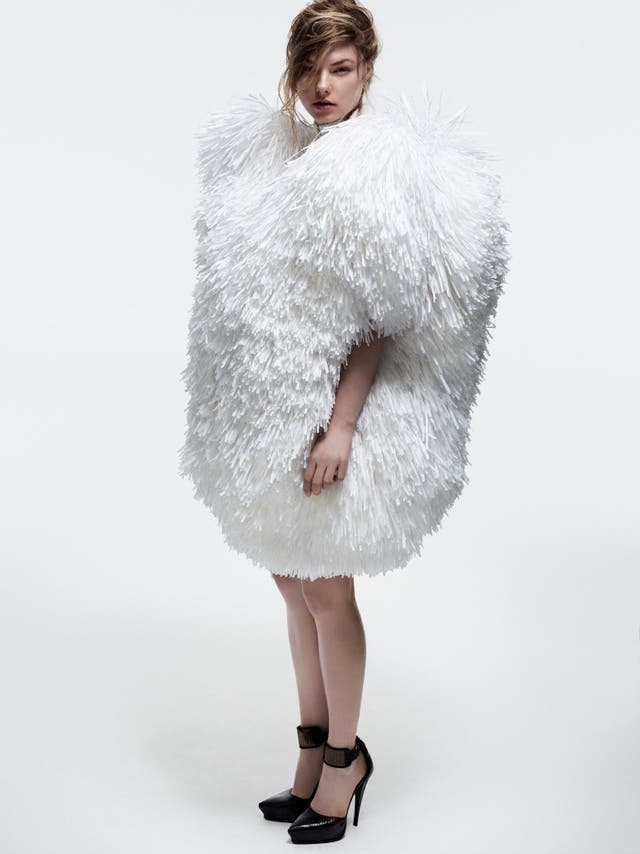 Pom Pom Coat, £6,000, by Sister by Sibling, siblinglondon.com; shoes, £915, by Lanvin, 128 mount street, London W1, 020-7491 1839