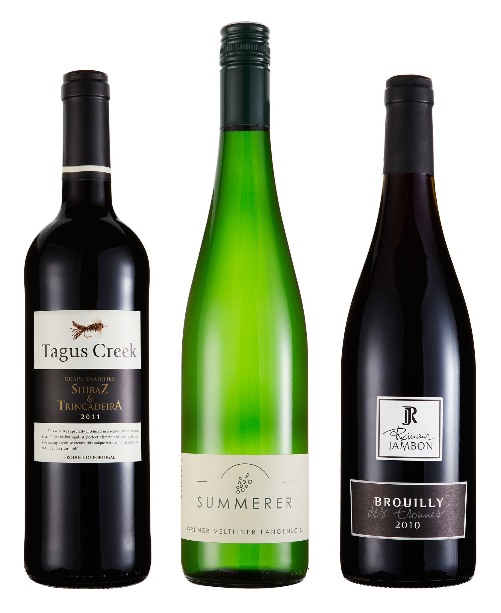 Brouilly Les Eronnes, Romain Jambon 2010; Weingut Summerer Gruner Veltliner 2011; Tagus Creek Shiraz Tricandeira 2011
