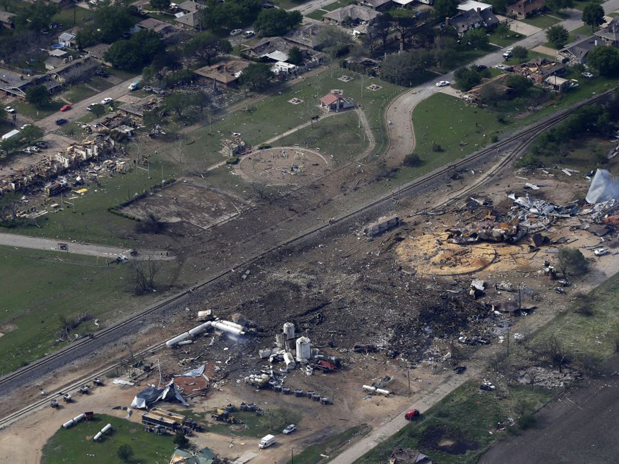 Aerial photos taken yesterday reveal the scale of the explosion at the fertiliser plant in West, Texas