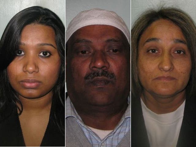 Shamina Yousuf, Enkarta Balapovi and Shashi Kala Obhrai (left, centre, right) all ‘employed’ the woman at various times, and have all been convicted of varying degrees of abuse