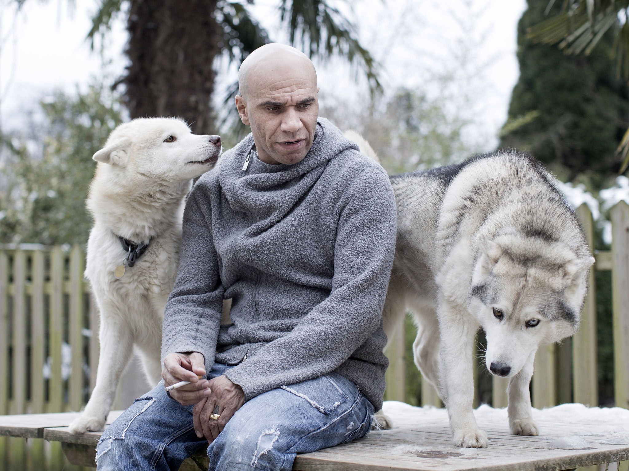 Dog days: Goldie at home in Hemel Hempstead. ‘The Nineties were brilliant,’ he remembers. ‘But I’m still scratching my head at the Noughties.’
