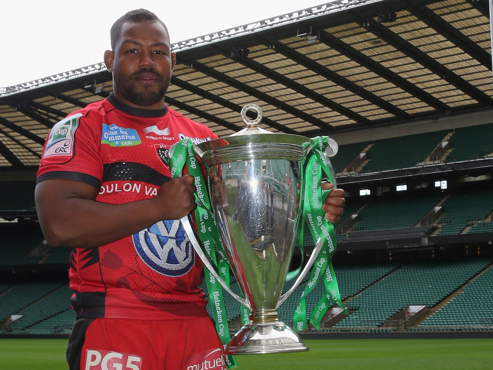 Grass is greener: Steffon Armitage holds the Heineken Cup at Twickenham. With 14,000 fans each week in France, ‘It’s like going to a football match,’ he says