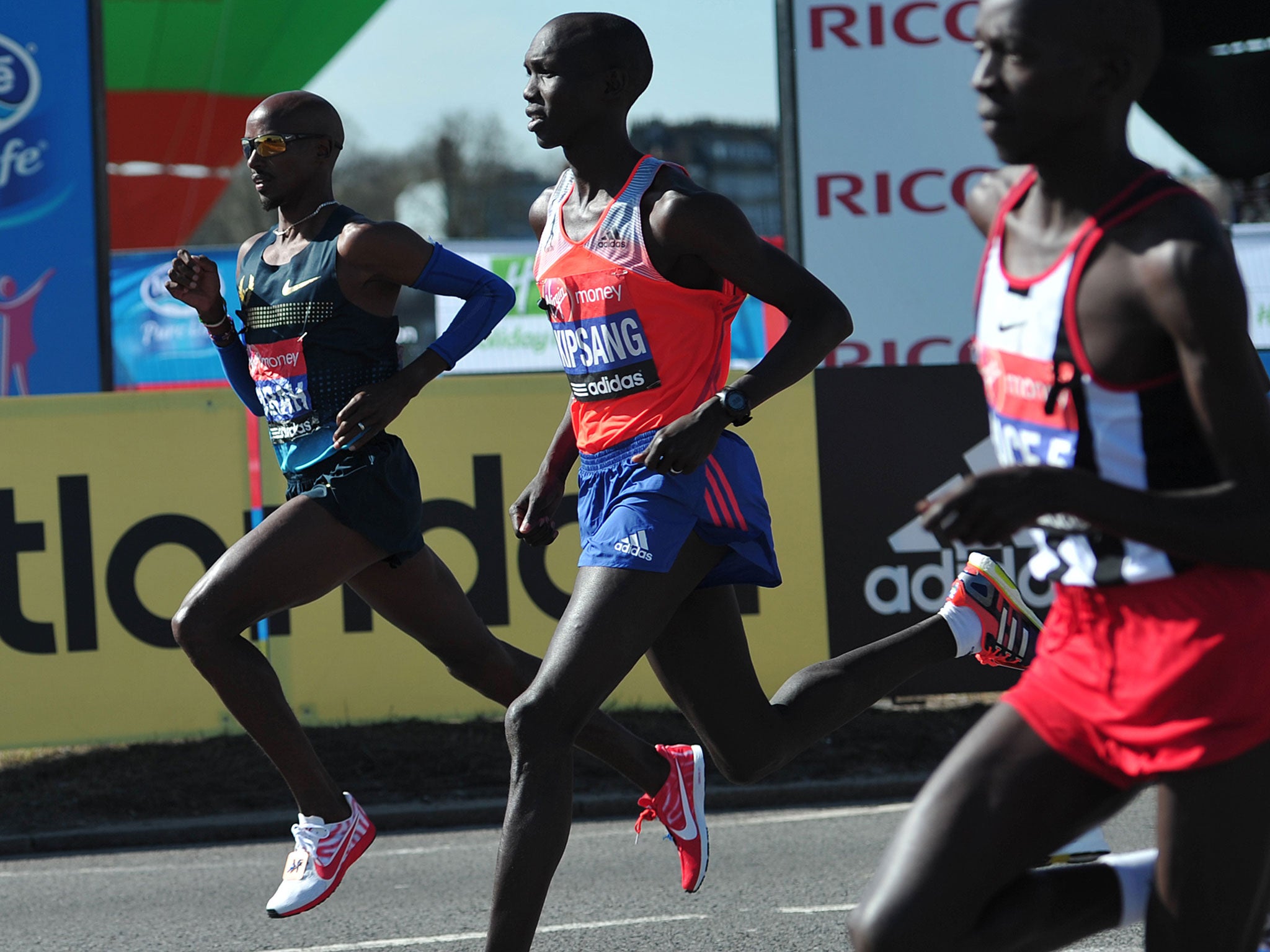 Mo Farah runs as he completes his half-marathon