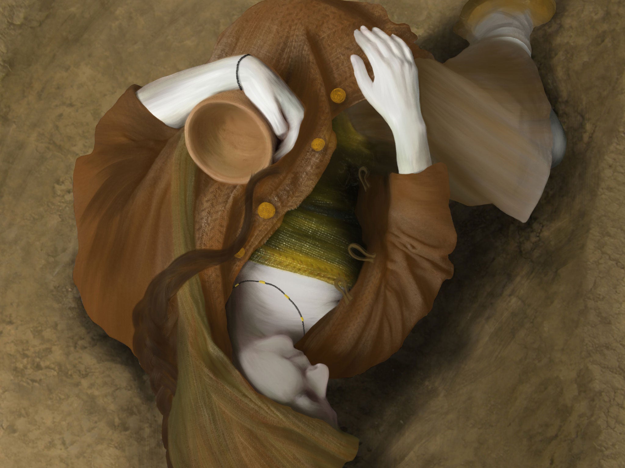 An artist's impression of what the elite lady would have looked like in the grave at the time of the funeral some 4400 years ago