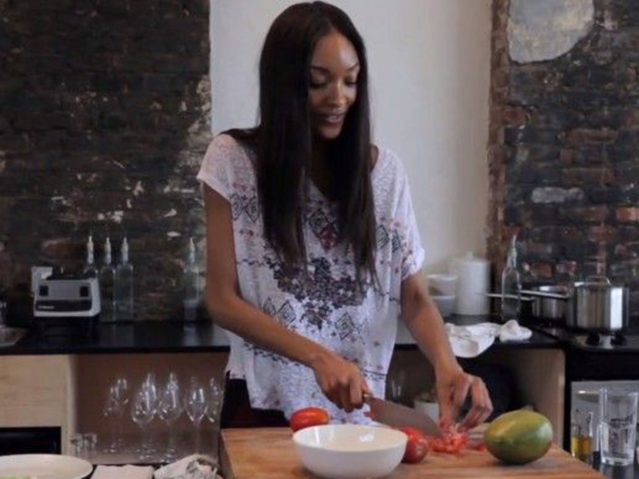 Stills from Jourdan Dunn's internet cookery show