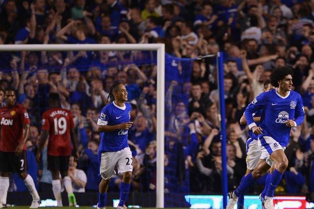 <b>20.8.12 - Everton 1-0 Man United</b><br/>

United's title charge began in inauspicious circumstances with a 1-0 defeat at the hands of an inspired Everton back in August. It was United's first opening day defeat since a reversal at Chelsea in 2003, but