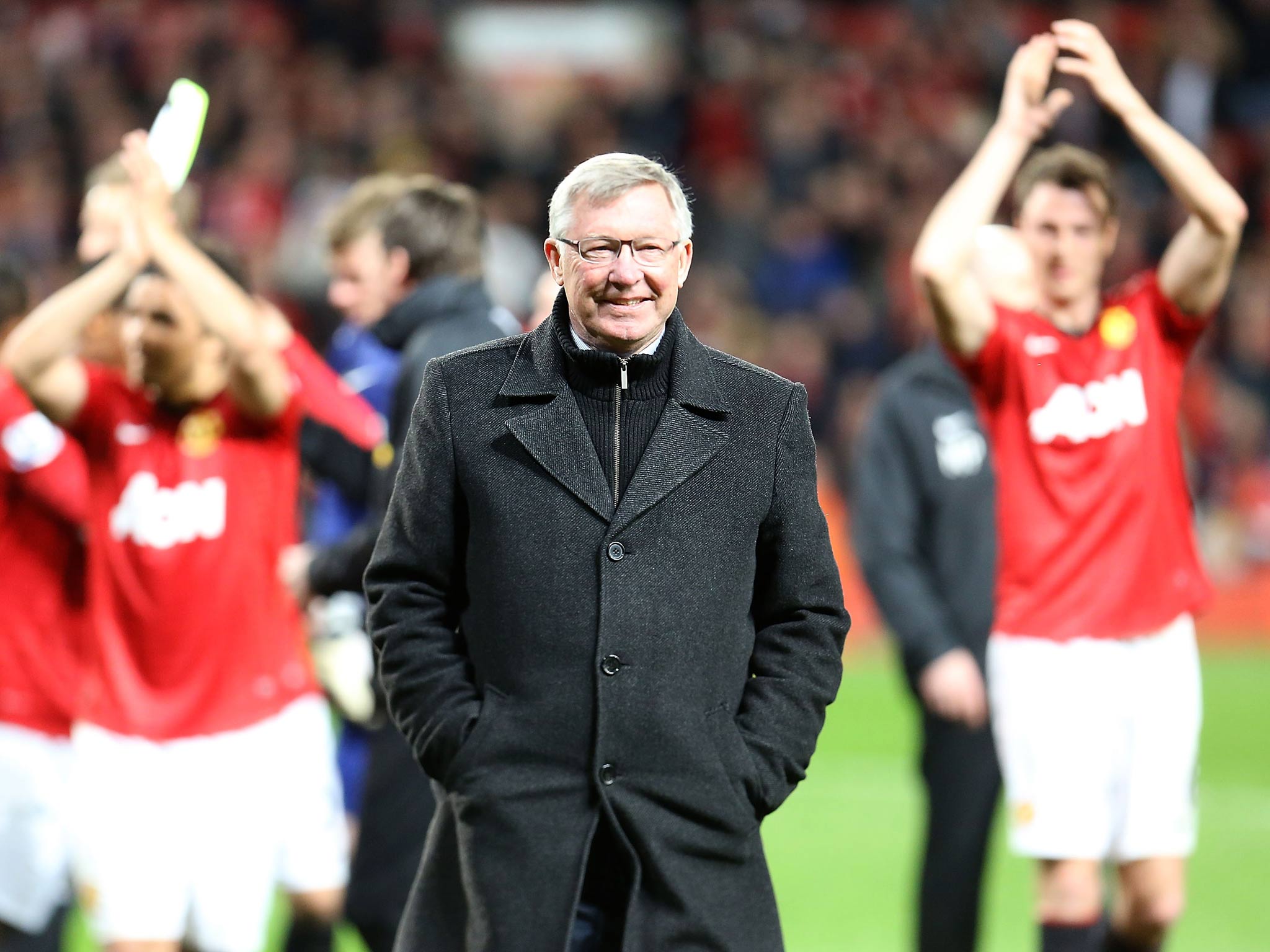 Sir Alex Ferguson joins in the celebrations