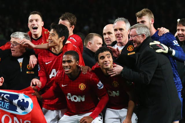 Manchester United celebrate after winning the Premier League
