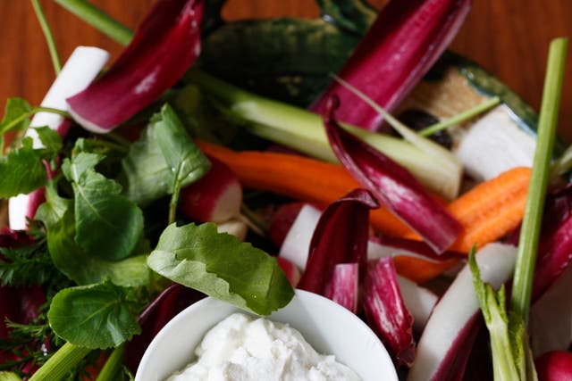 Raw vegetables with goat's curd