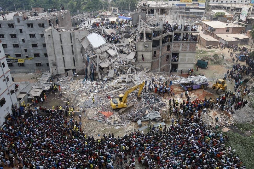 The eight-storey building Rana Plaza which collapsed and killed at least 1,127