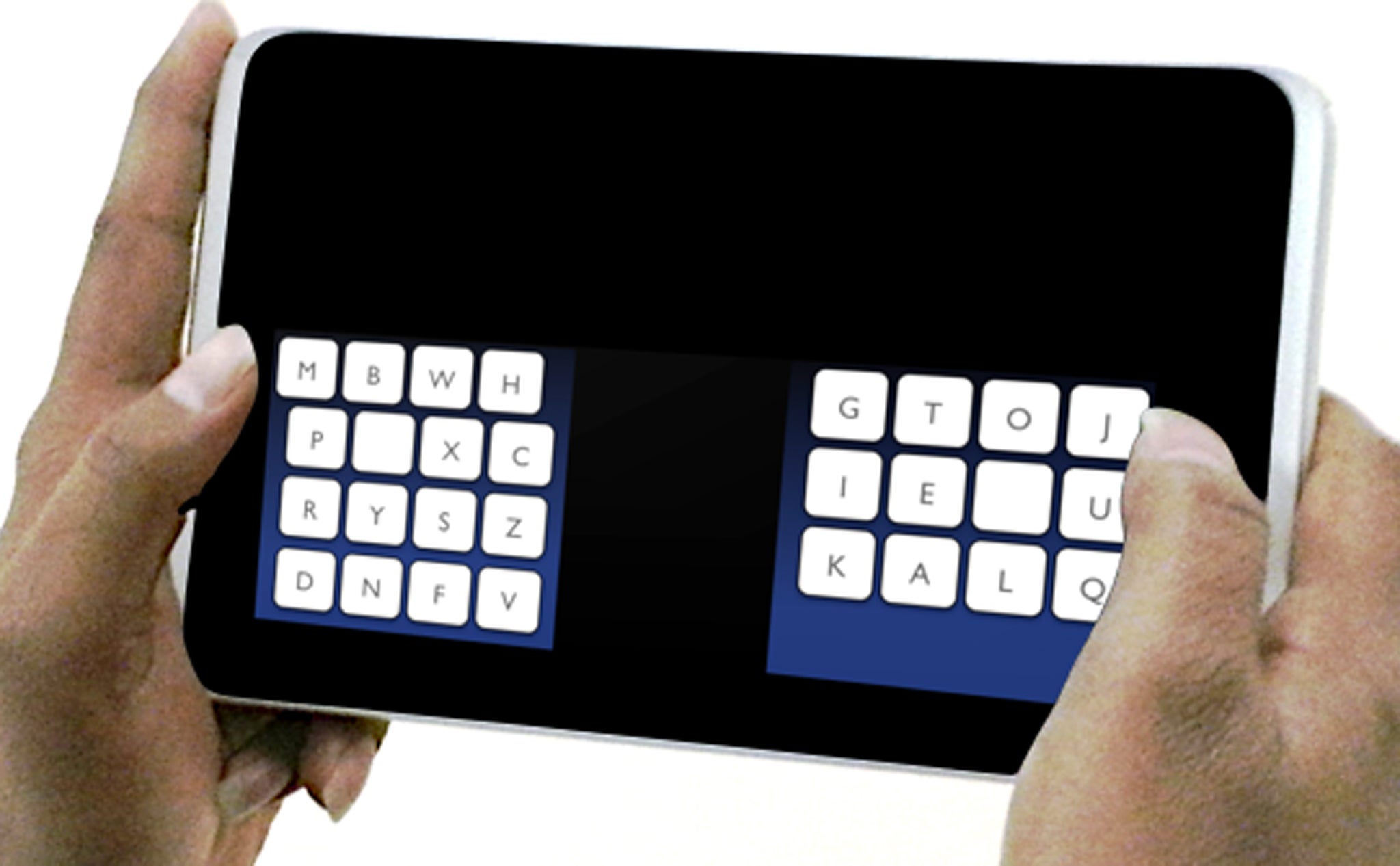 The Kalq keyboard rearranges letters and lets users type with their thumbs