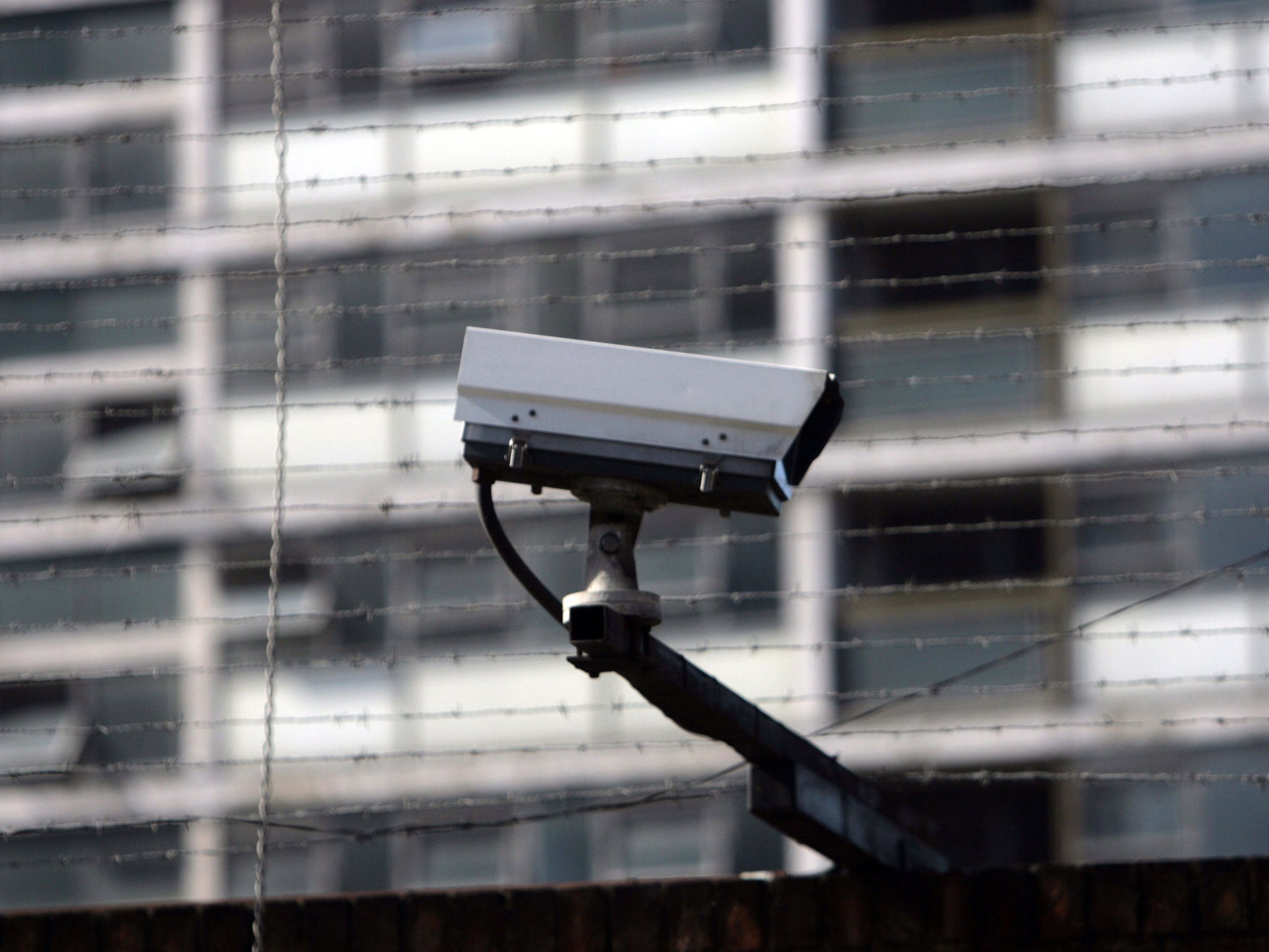 CCTV cameras watch along the fence for the site that was originally the Chelsea Barracks on September 26 2008 in London, England.