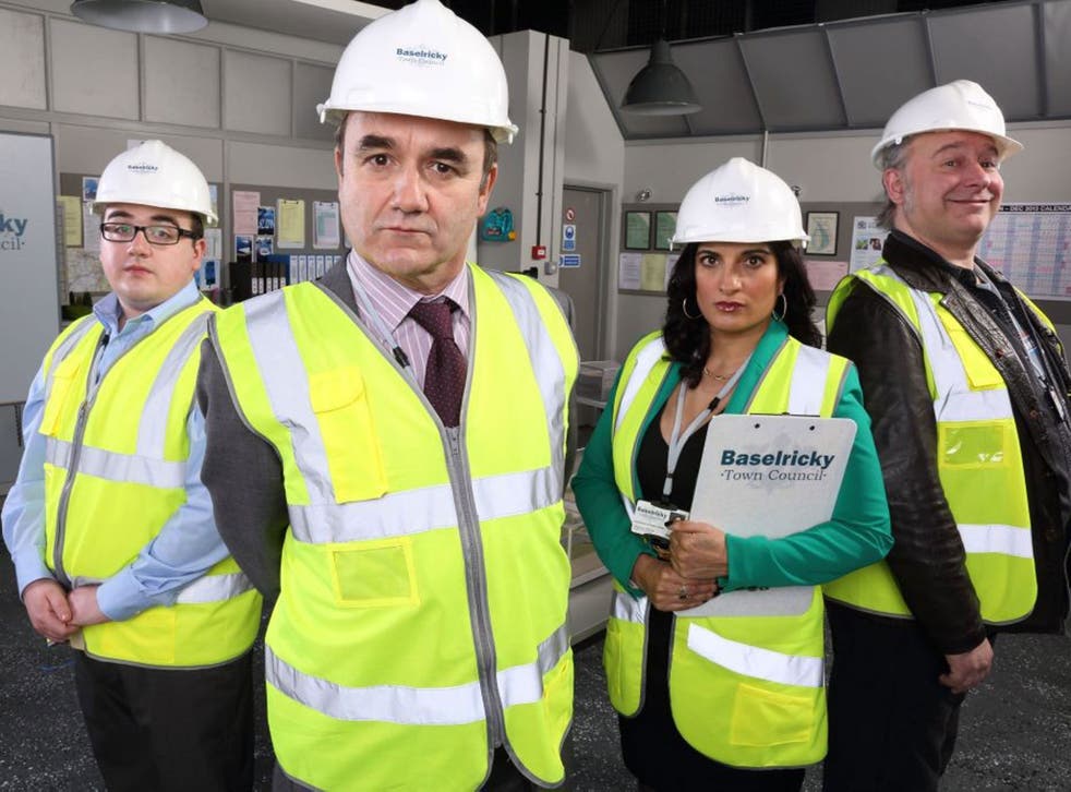 High-vis low comedy: (from left) Luke Gell, David Haig, Mina Anwar and Toby Longworth in 'The Wright Way'