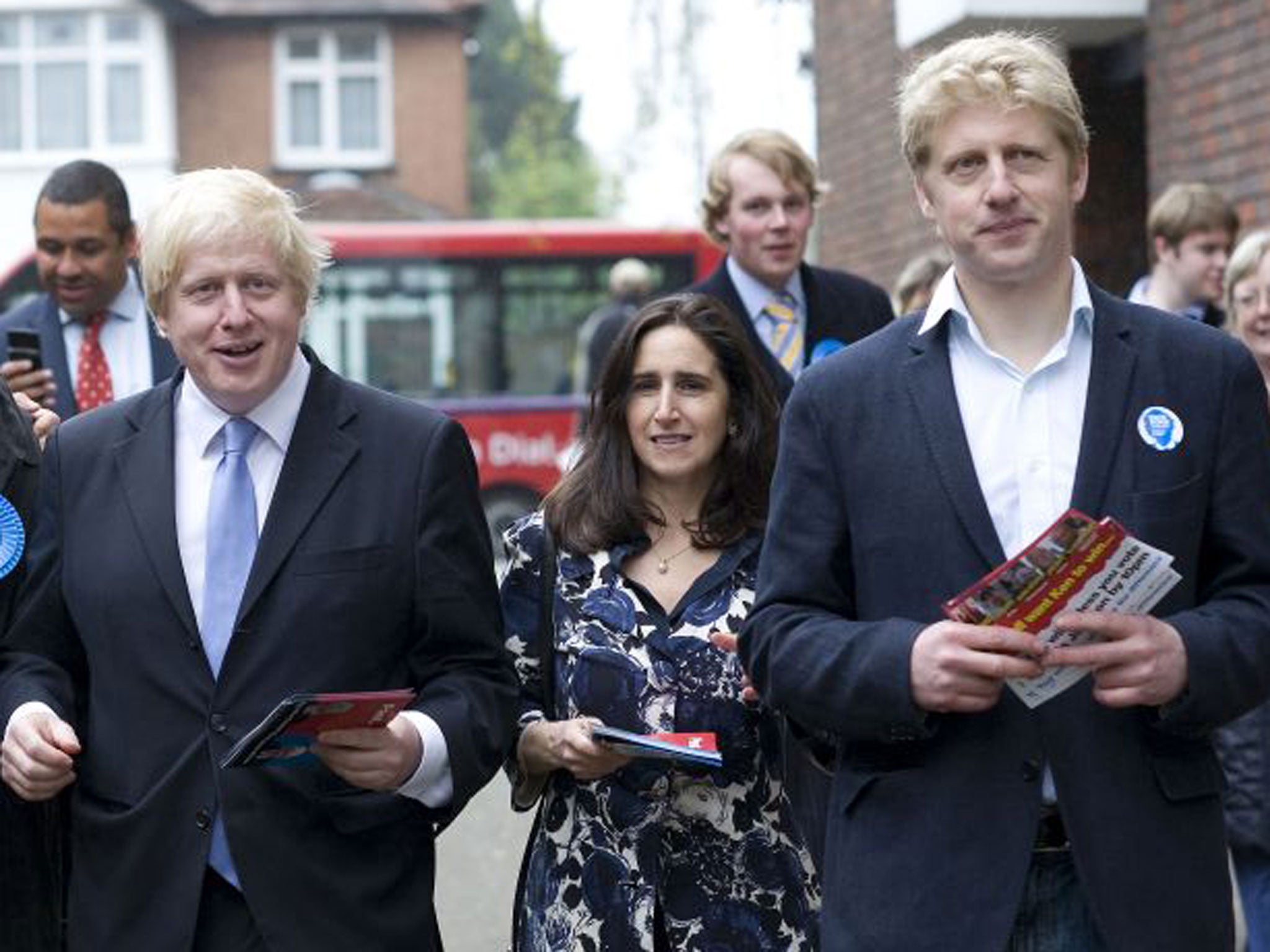 London Mayor Boris Johnson, with his wife Marina Wheeler and brother Joe, campaigning in Orpington