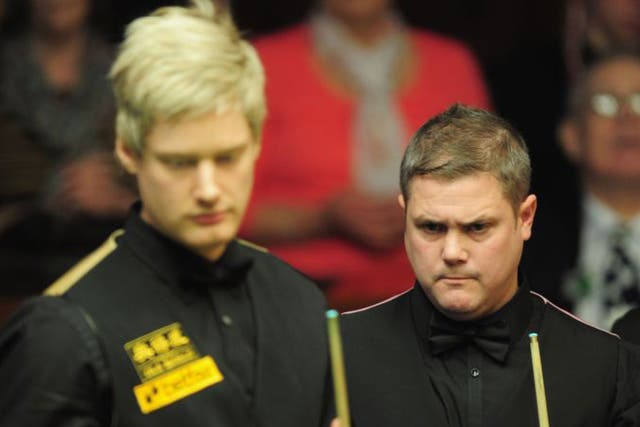 Robert Milkins, right, came from behind to see off Neil Robertson