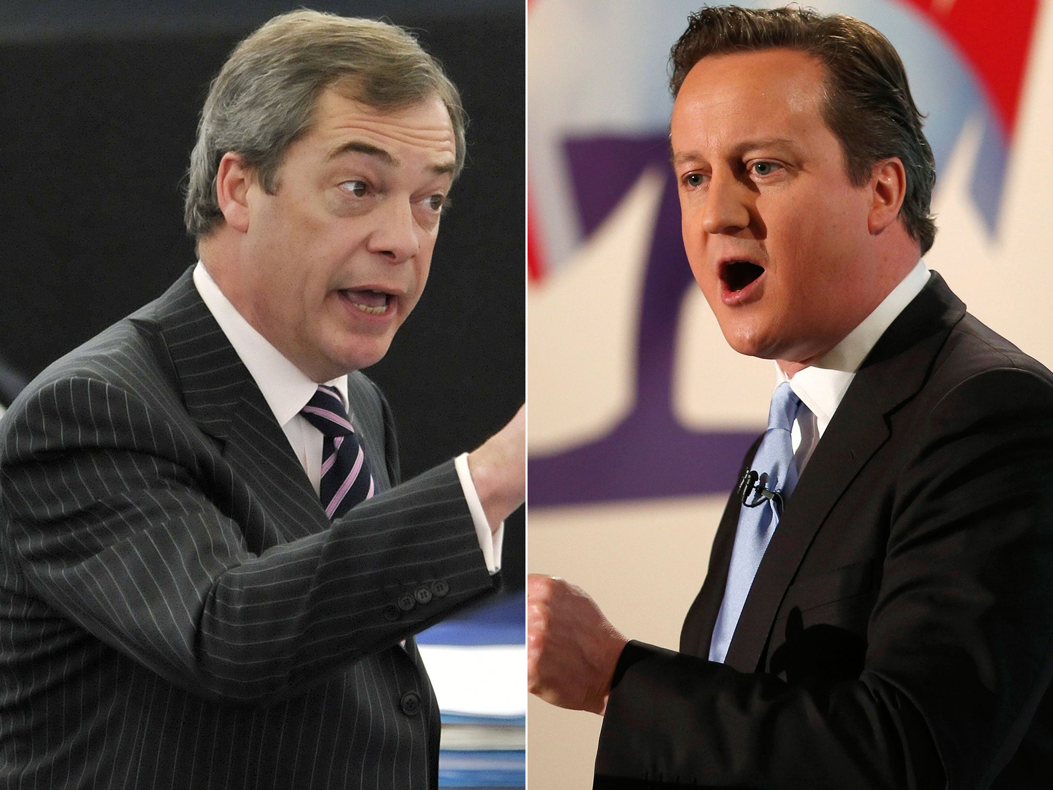 Nigel Farage of Ukip and Prime Minister David Cameron