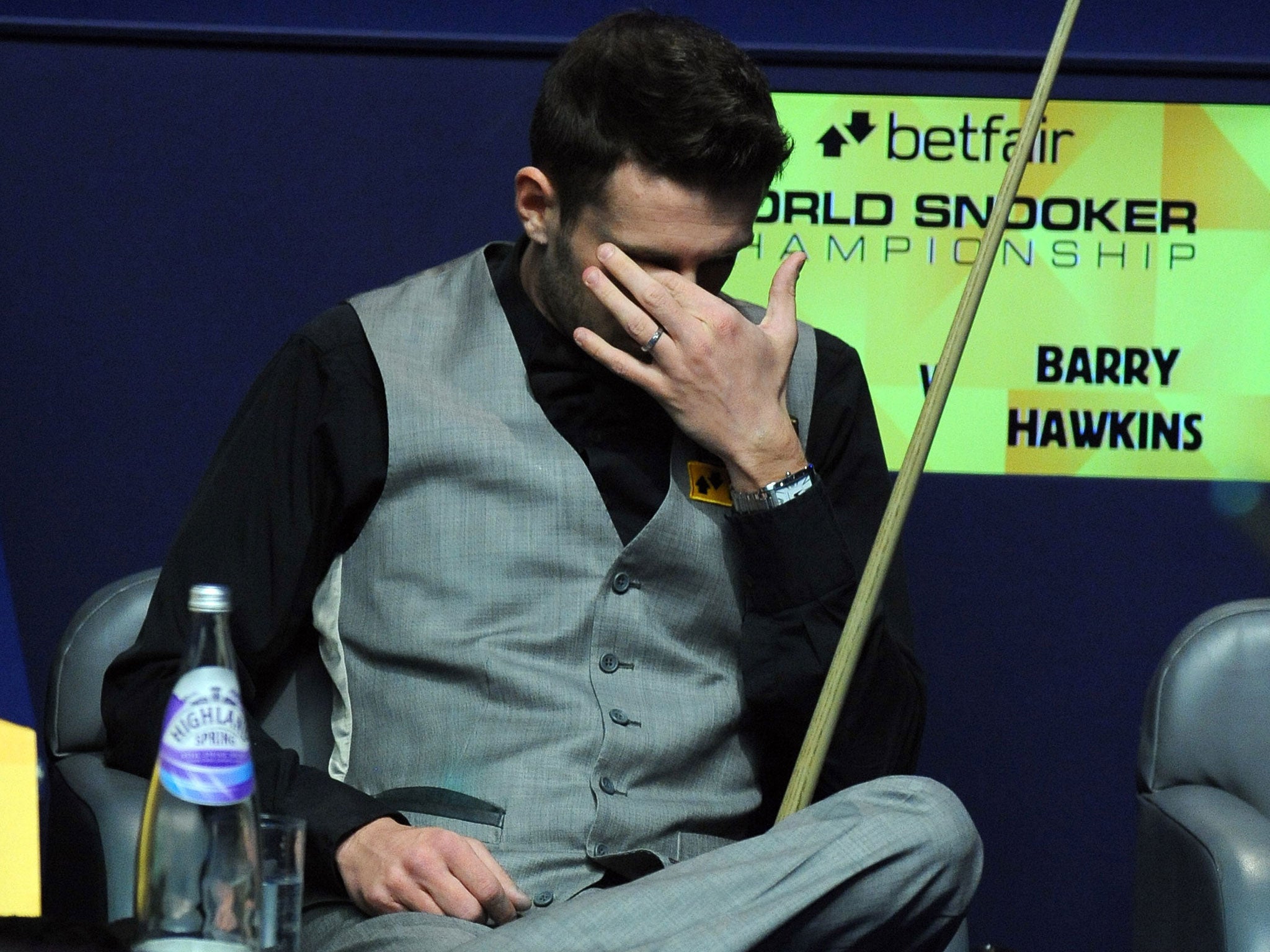 Not sitting pretty: World No 1 Mark Selby contemplates defeat yesterday