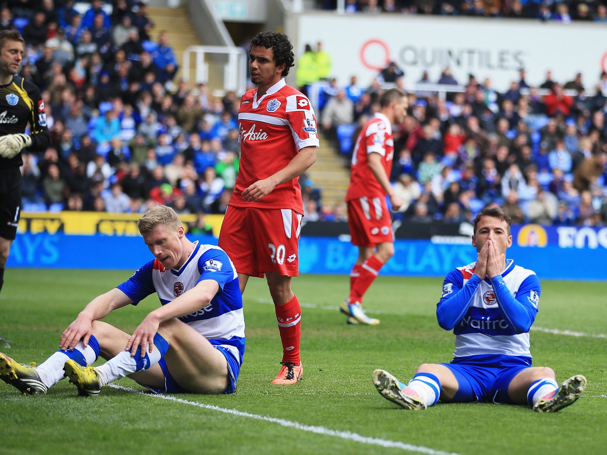 Pavel Pogrebnyak (L) and Adam Le Fondre of Reading look dejected after failing to score