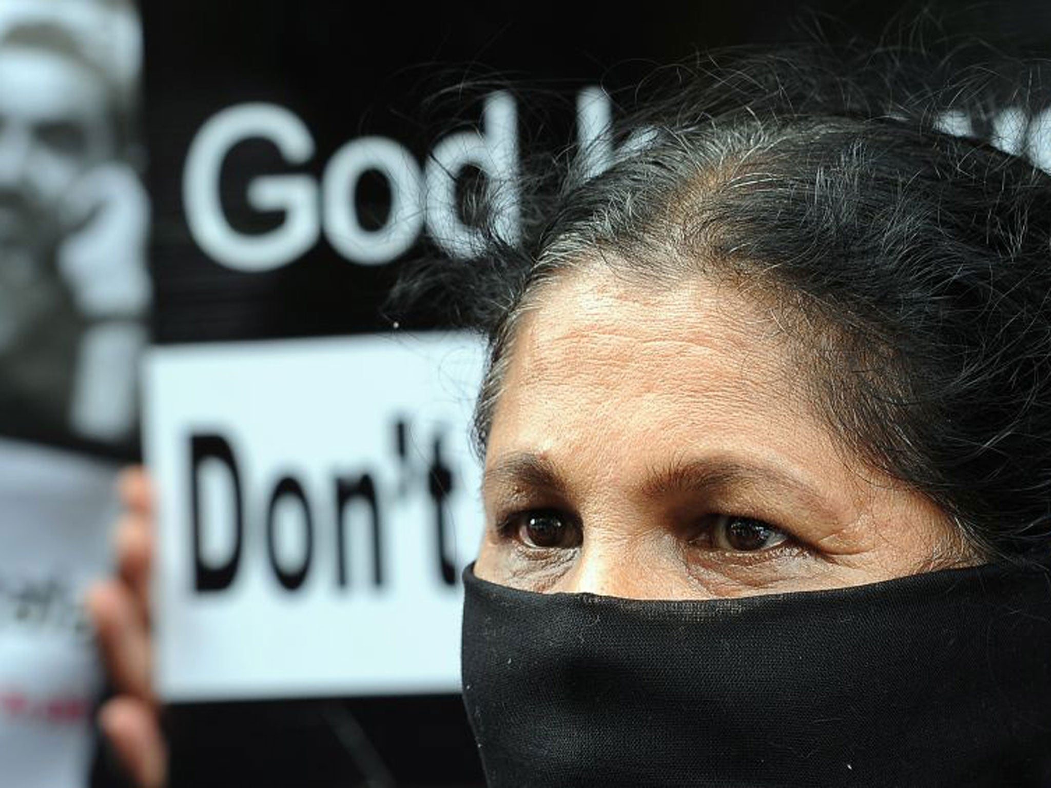 Sri Lankan Sandhya Eknaligoda, wife of missing Sri Lankan cartoonist Prageeth Eknelygoda, and relatives of other disappeared people demonstrate in Colombo January 24, 2012. Eknaligoda has been missing since January 2010.