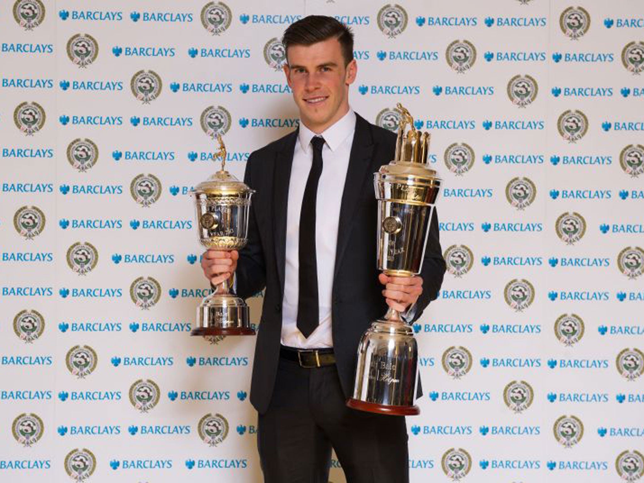 Winner of the PFA Player of the Year and Young Player of the Year, Gareth Bale during the 2013 PFA Player of the Year Awards at the Grosvenor House Hotel, London