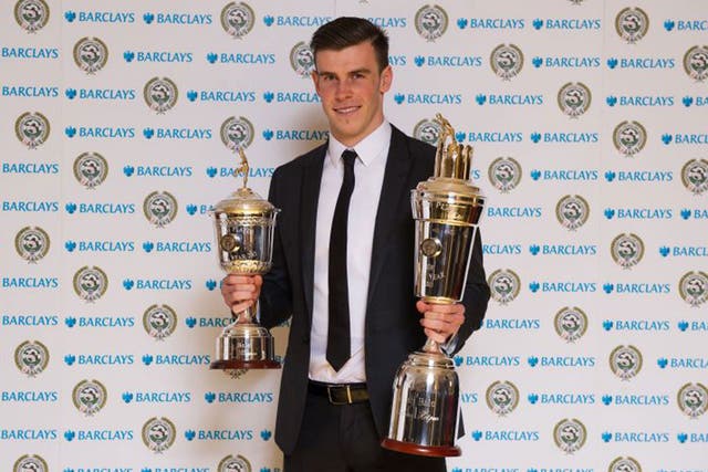 Winner of the PFA Player of the Year and Young Player of the Year, Gareth Bale during the 2013 PFA Player of the Year Awards at the Grosvenor House Hotel, London