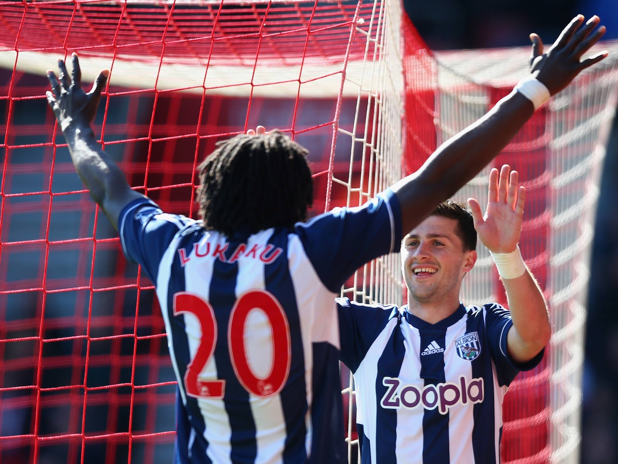Romelu Lukaku and Shane Long celebrate during West Brom's victory over Southampton