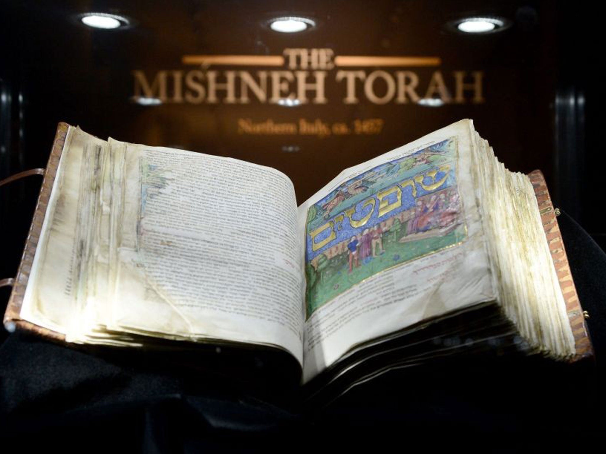 The Mishneh Torah on display at Sotheby's in New York,
