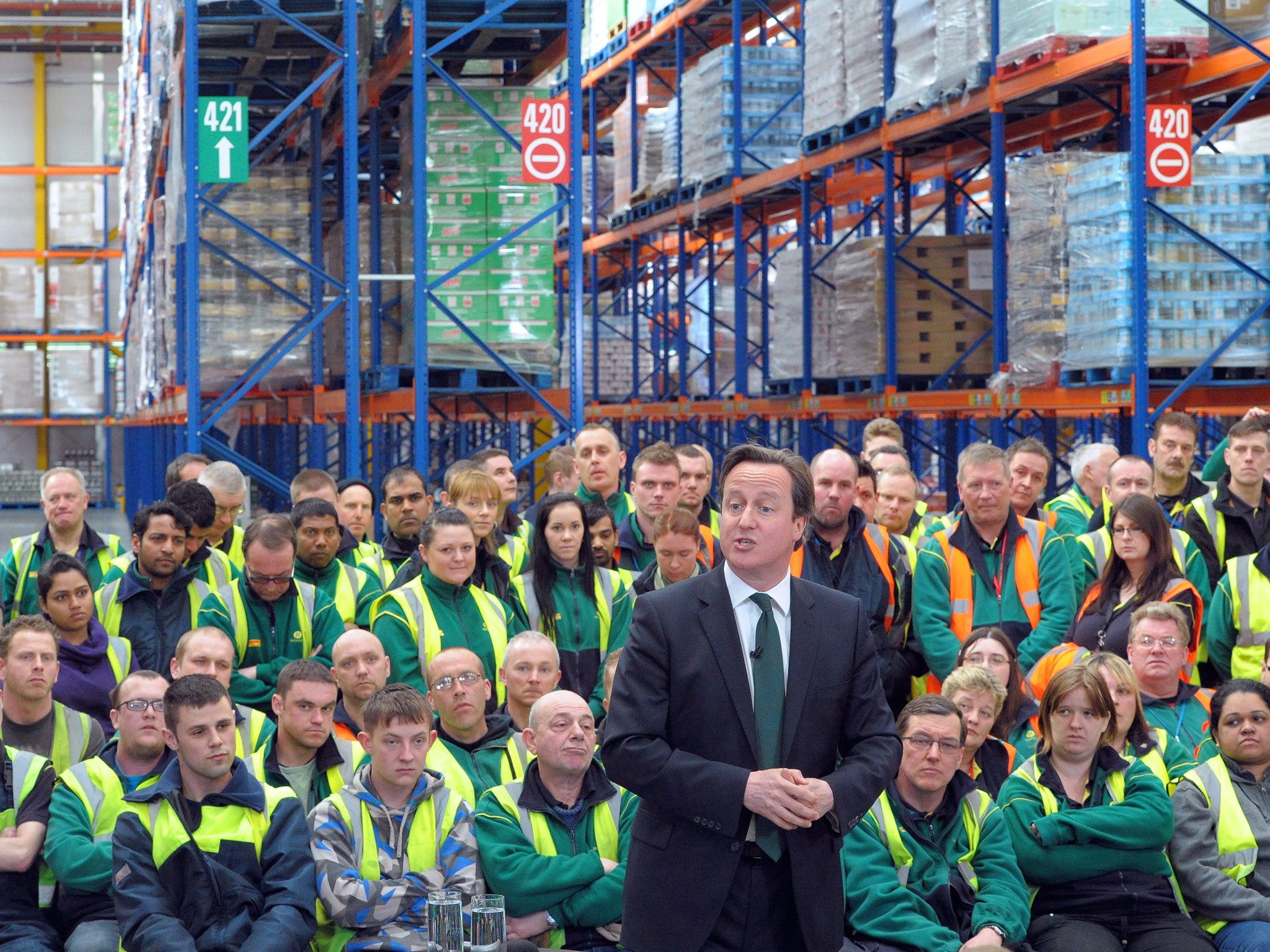 David Cameron speaks to Morrisons workers in Somerset