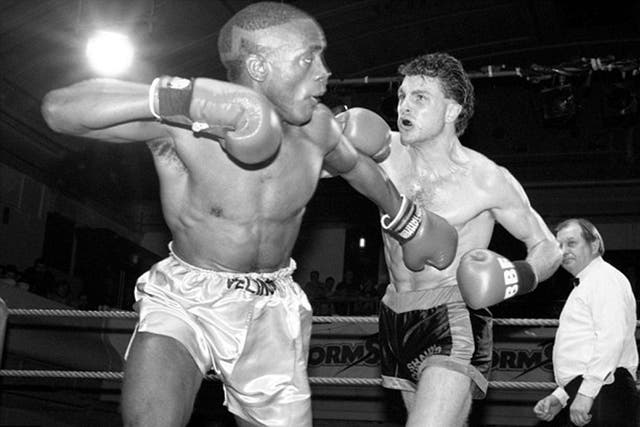 Shaun Cummins (right) fighting in 1990