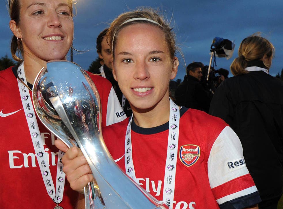 Jordan Nobbs of Arsenal with the WSL Trophy after the FA Women's Super League match between Arsenal Ladies FC and Doncaster Rovers Belles Ladies FC