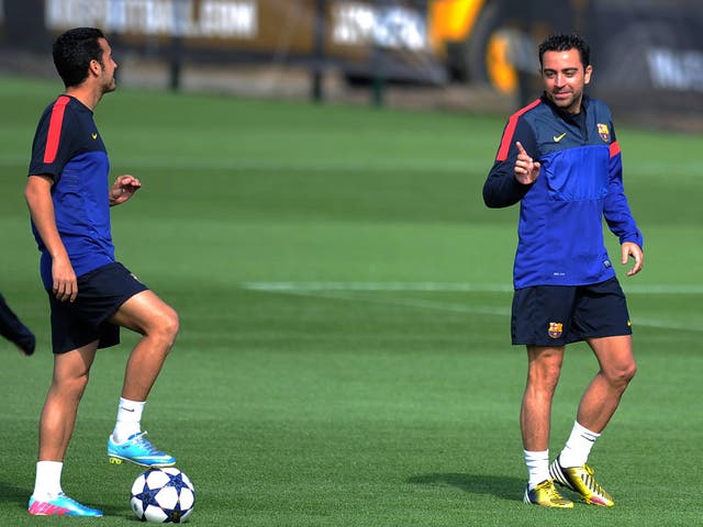 Barcelona midfielder Xavi pictured ahead of the tie with Bayern Munich