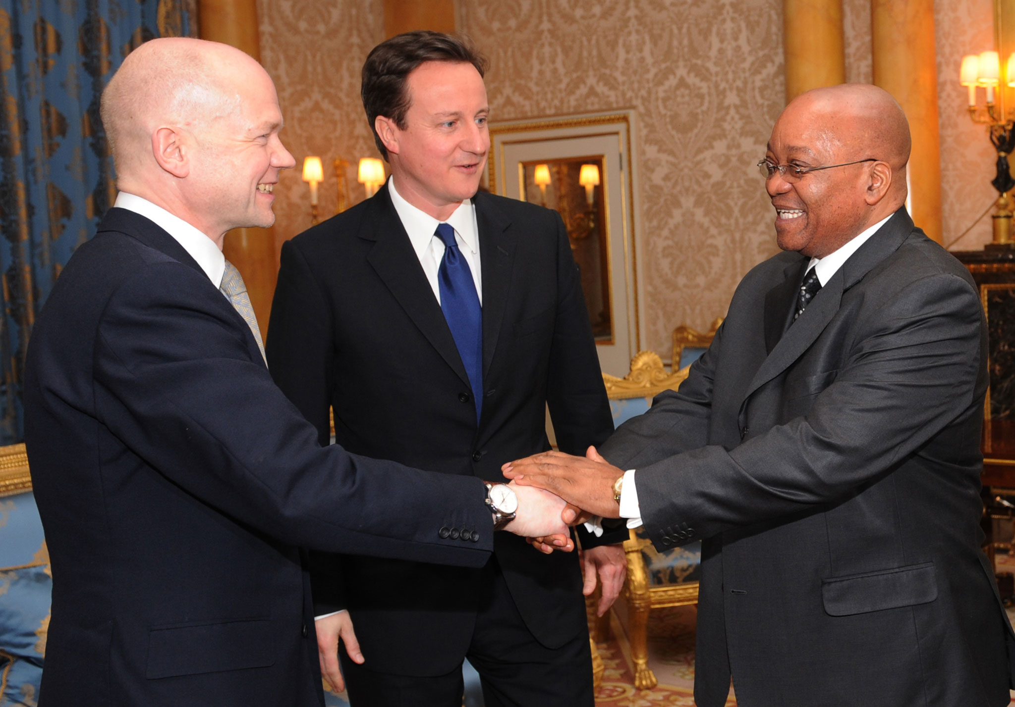 Prime Minister David Cameron and Foreign Secretary William Hague meet President Zuma in happier times