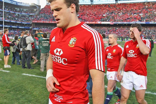 A dejected Jamie Roberts after narrow defeat to South Africa at Loftus in 2009