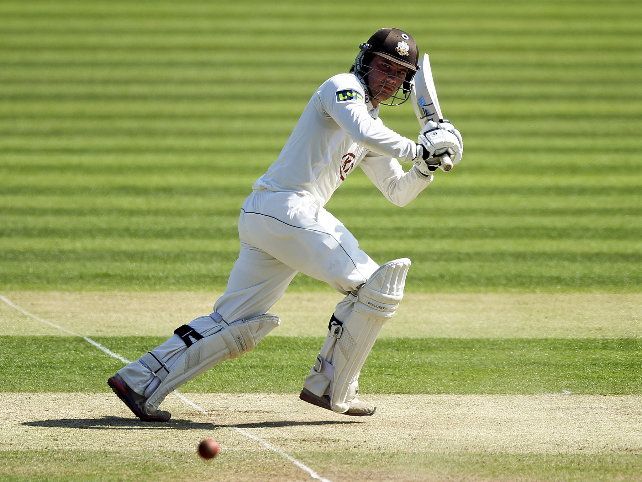 Rory Burns of Surrey hits out during the LV County Championship match between Middlesex and Surrey at Lords