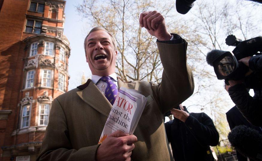 Ukip leader Nigel Farage arrives in Westminster after a successful night in the local council elections