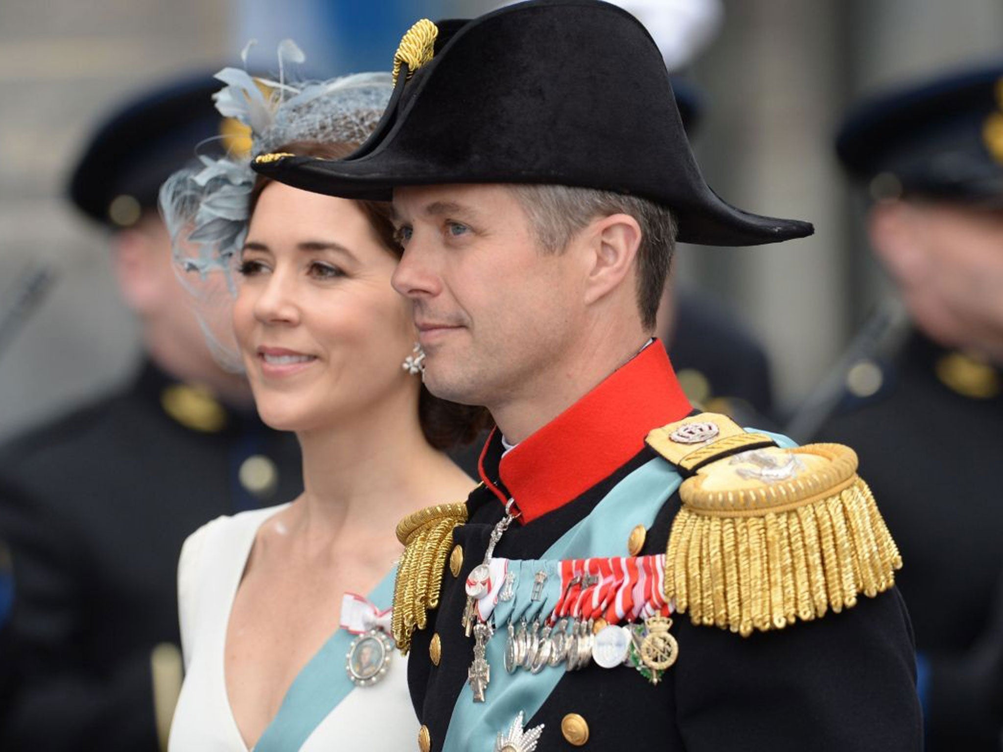 Crown Prince Frederik flanked by his wife Crown Princess Mary