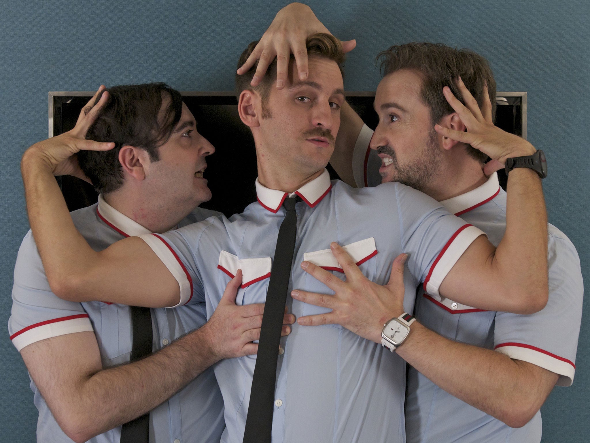 Cabin pressure: Javier Cámara, centre, and air-crew colleagues Raúl Arévalo and Carlos Areces are, essentially, three flying John Inmans