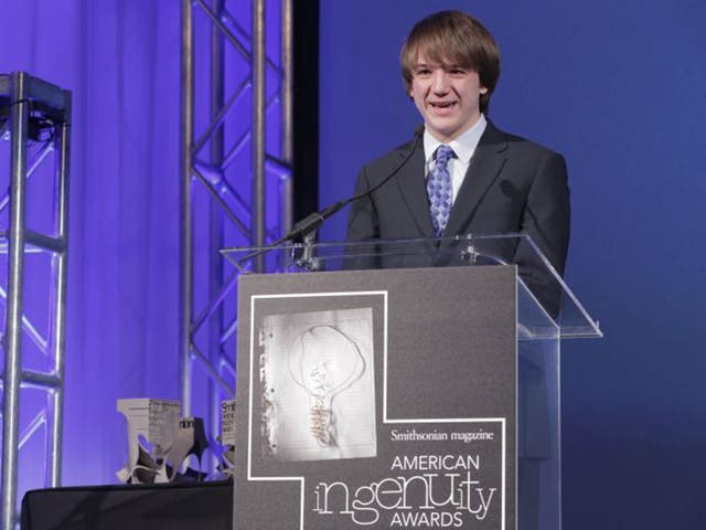 Jack Andraka speaks after receiving Smithsonian Magazine's first annual American Ingenuity Award for youth achievement