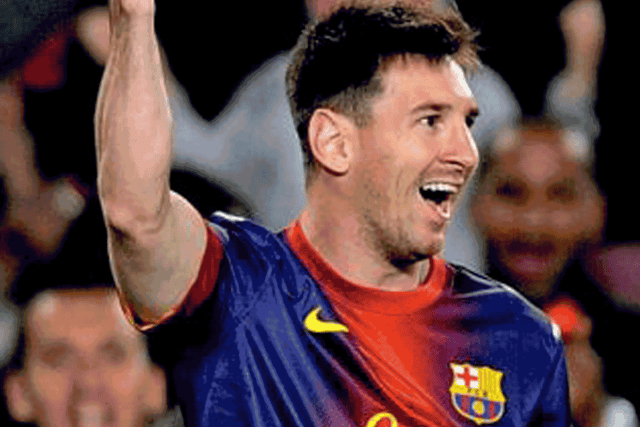 Messi celebrates scoring the second of his two goals
