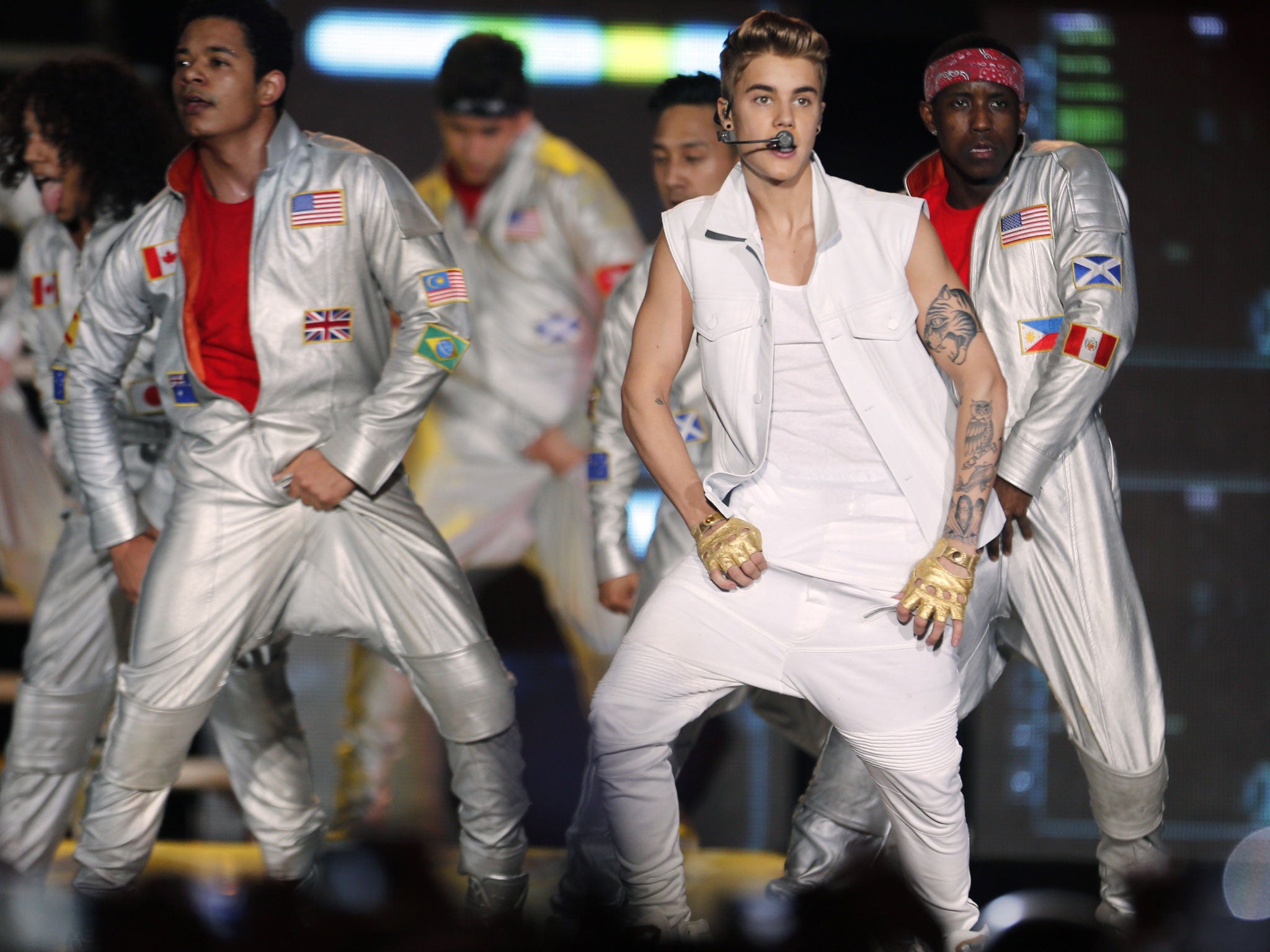 Justin Bieber performing in his 'Believe' world tour