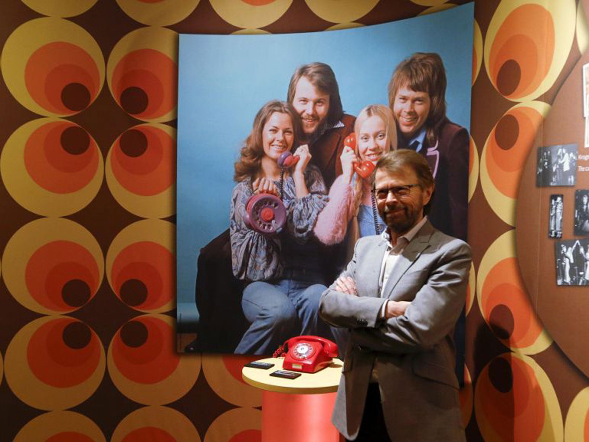 Former ABBA member Bjorn Ulvaeus poses for the media in front of an exhibit at the new ABBA - The Museum in Stockholm