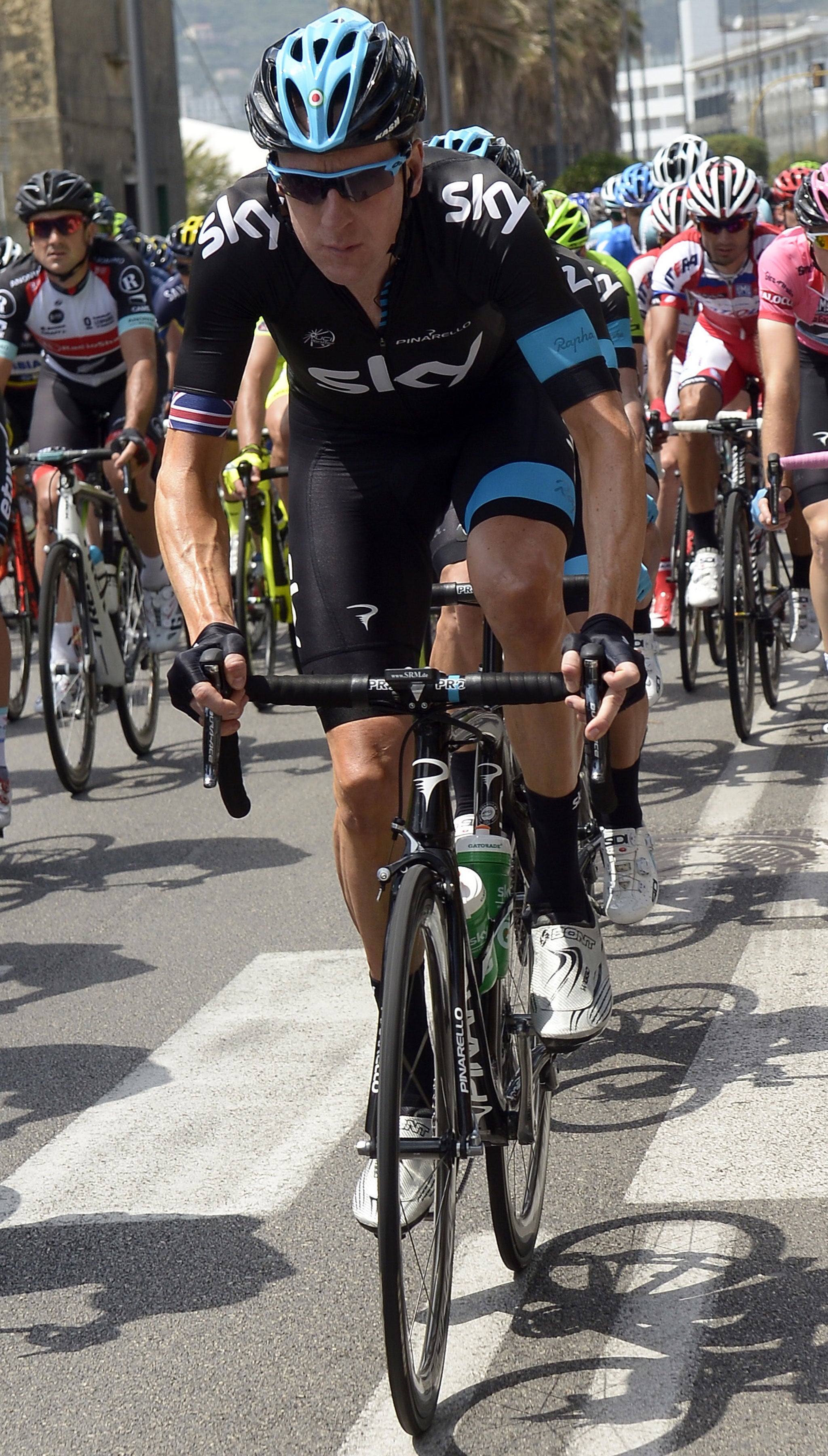 Bradley Wiggins pedals in the pack during the third stage of the Giro d’Italia from Sorrento to Marina di Ascea
