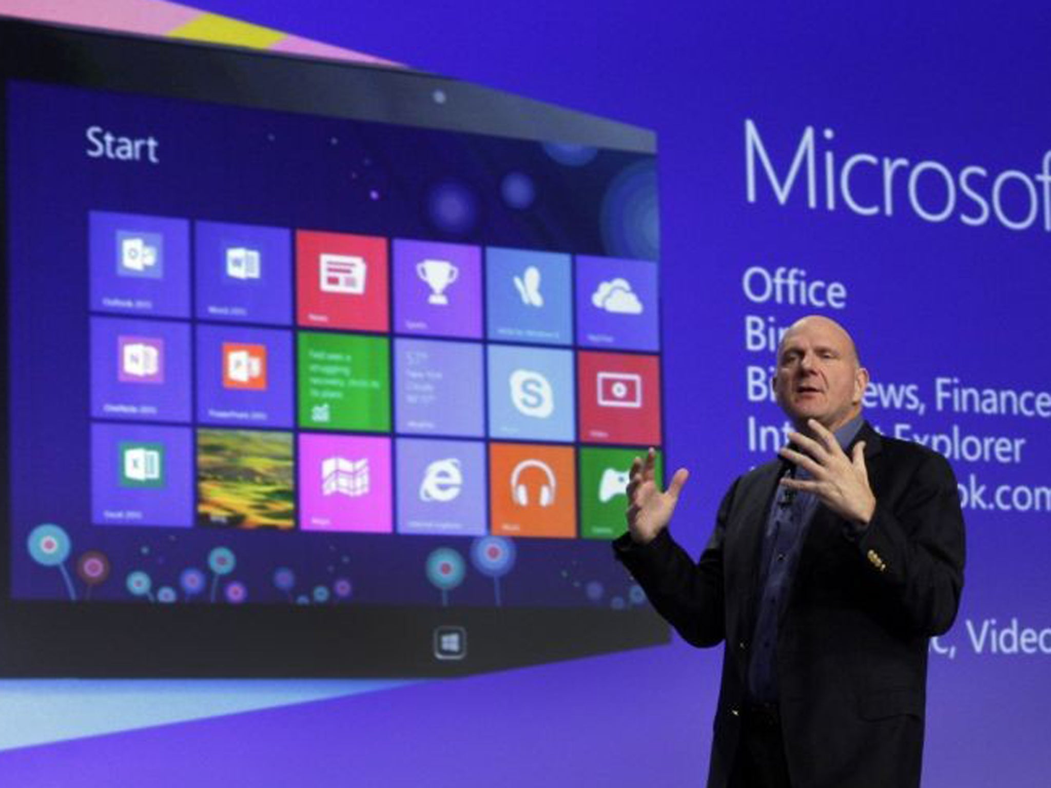 Microsoft CEO Steve Ballmer at the launch of Microsoft Windows 8 in October 2012