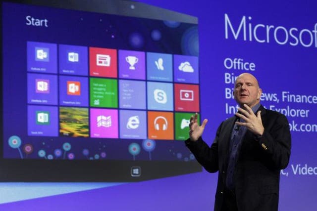 Microsoft CEO Steve Ballmer at the launch of Microsoft Windows 8 in October 2012