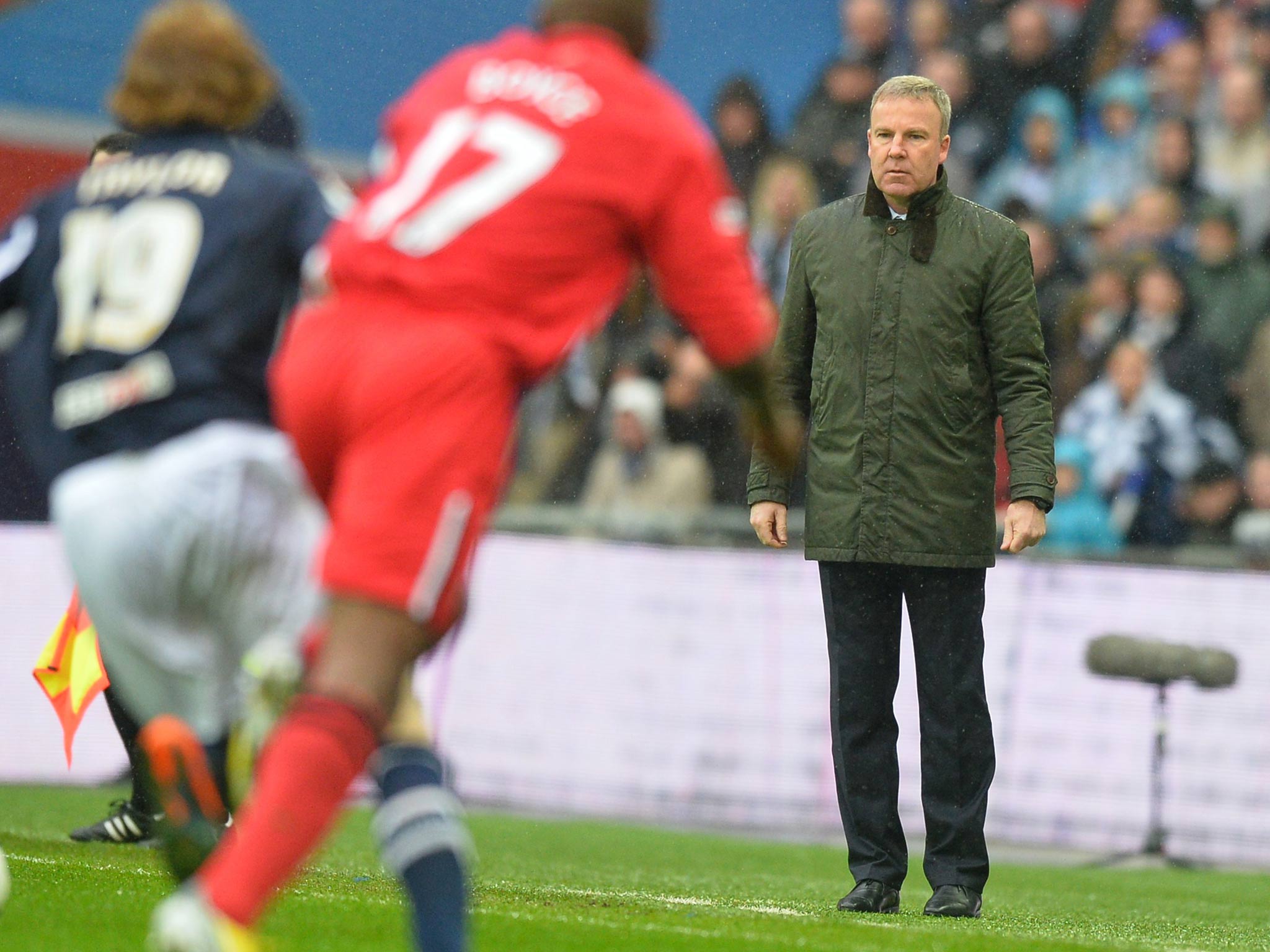 Kenny Jackett looks on during Millwall's FA Cup semi-final defeat to Wigan