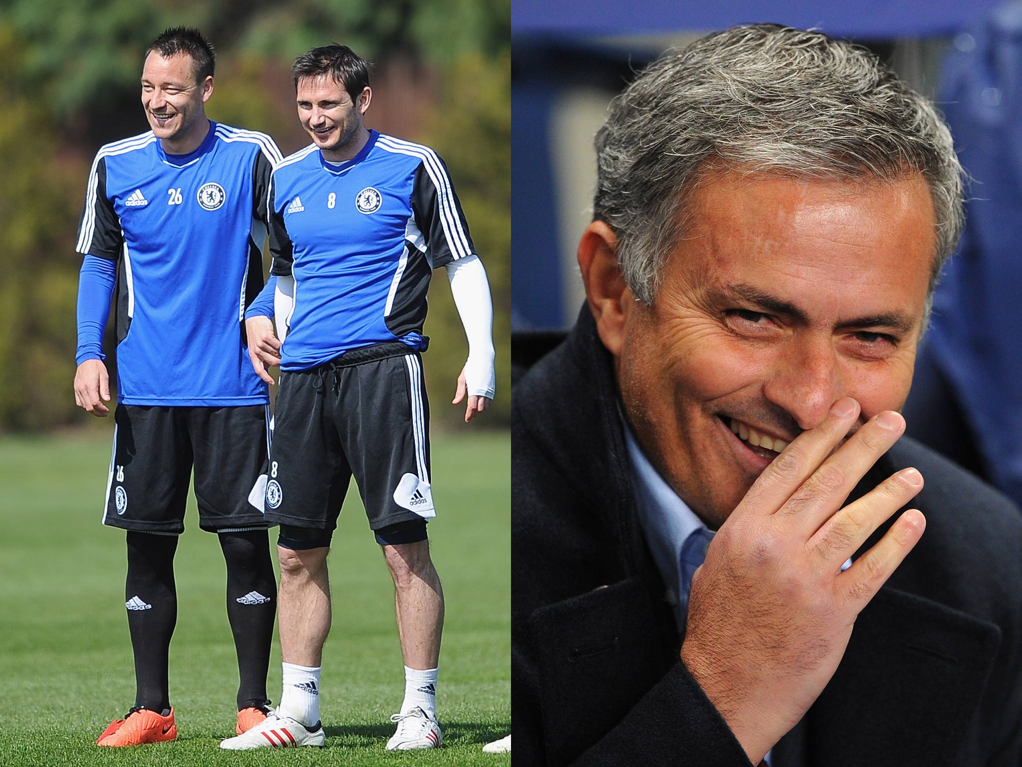 John Terry and Frank Lampard in training; Jose Mourinho